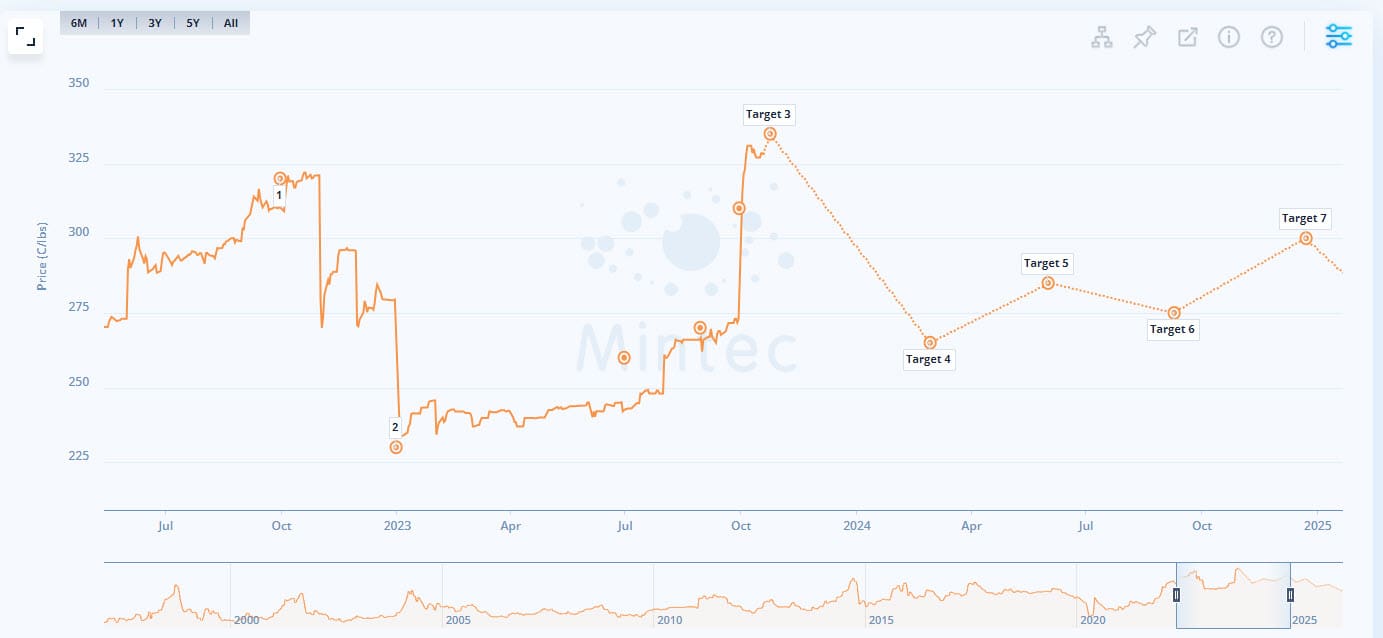 User interface from the Mintec Analytics platform