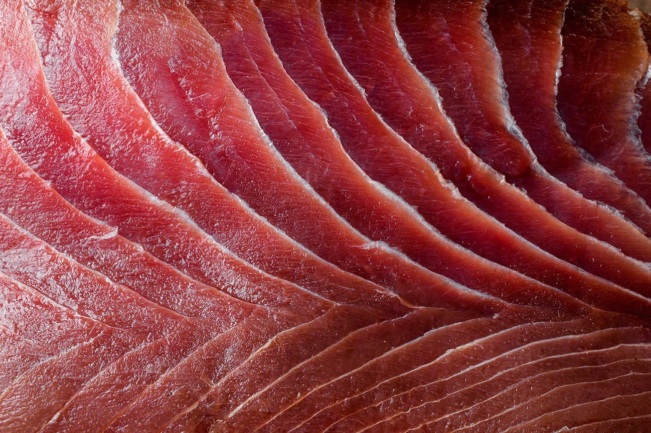 Sliced raw bluefin tuna texture